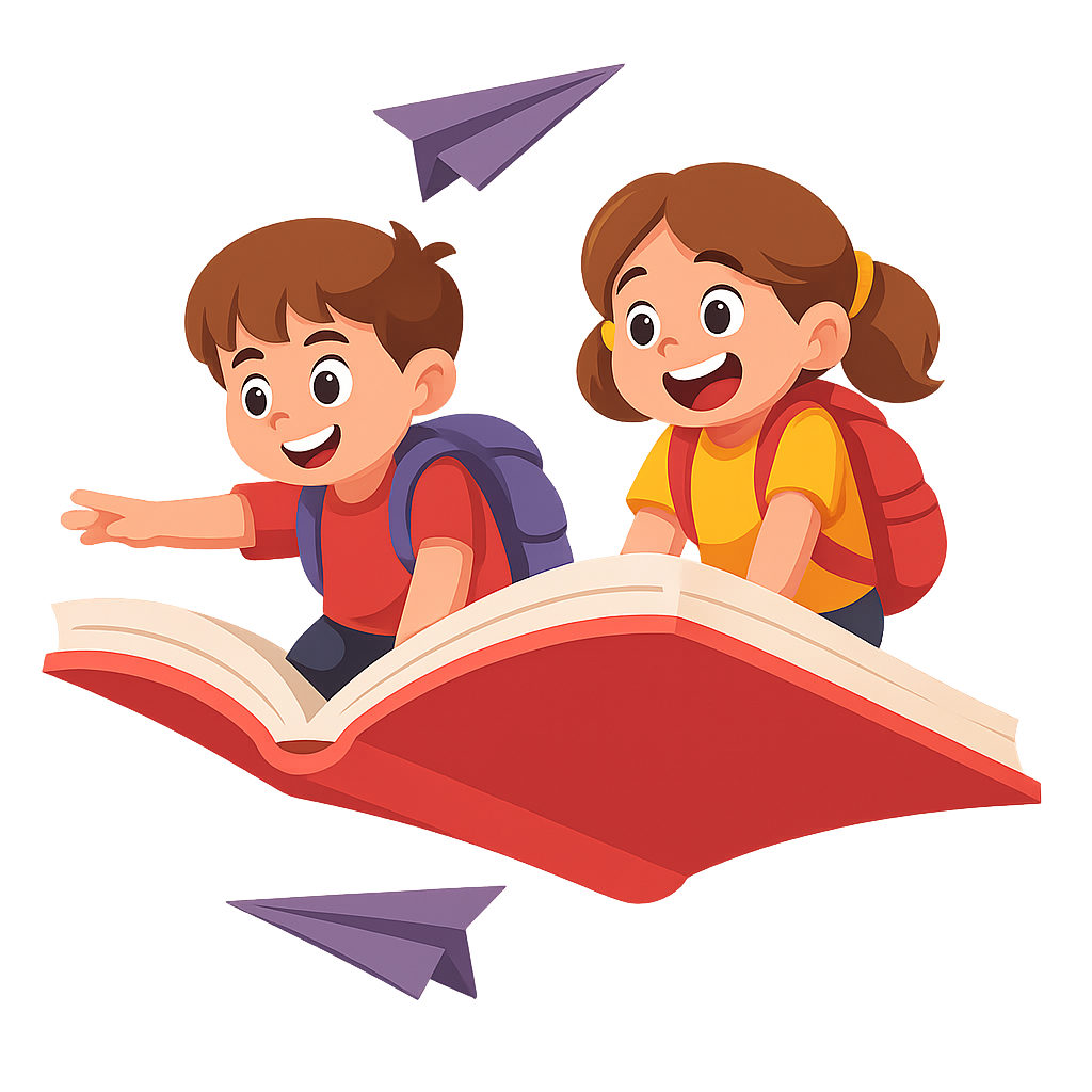 Crianças voando em um livro